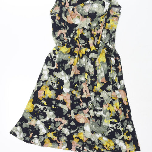 NEXT Womens Multicoloured Geometric Viscose A-Line Size 10 V-Neck Pullover - Tie Ring Detail