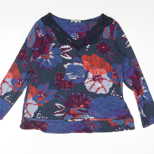 Per Una Womens Blue Geometric Viscose Basic Blouse Size 16 V-Neck - Lace Detail