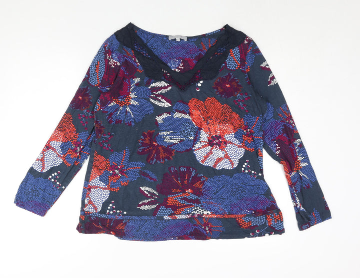 Per Una Womens Blue Geometric Viscose Basic Blouse Size 16 V-Neck - Lace Detail