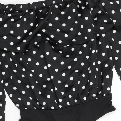 Missguided Womens Black Polka Dot Polyester Bodysuit One-Piece Size 6 Snap - Frill