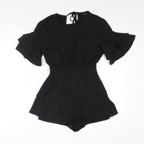 PRETTYLITTLETHING Womens Black Polyester Playsuit One-Piece Size 6 Zip - Frill