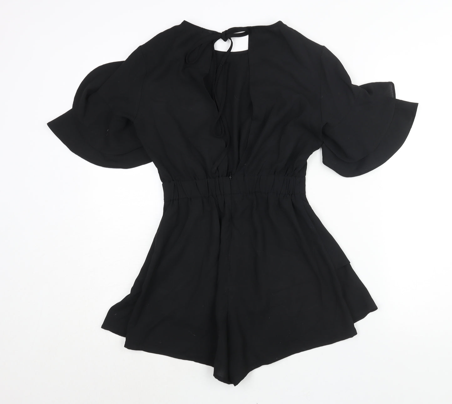 PRETTYLITTLETHING Womens Black Polyester Playsuit One-Piece Size 6 Zip - Frill