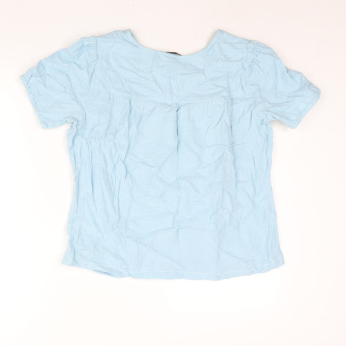 Bonmarché Womens Blue Cotton Basic Blouse Size 12 V-Neck - Embroidered Detail