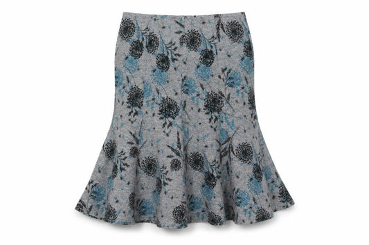 Front view of Bonmarché women’s grey floral polyester trumpet skirt, size UK 16