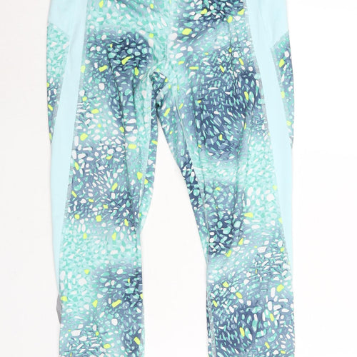 Athletic Works Womens Blue Geometric Polyester Cropped Leggings Size L L21 in Regular Pullover - Relfective Detail