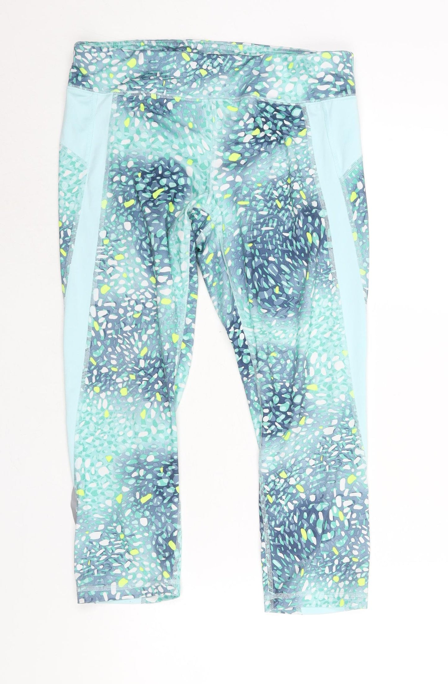 Athletic Works Womens Blue Geometric Polyester Cropped Leggings Size L L21 in Regular Pullover - Relfective Detail