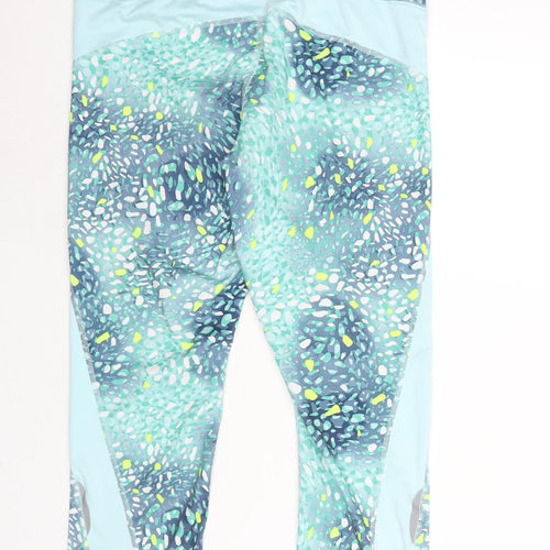 Athletic Works Womens Blue Geometric Polyester Cropped Leggings Size L L21 in Regular Pullover - Relfective Detail