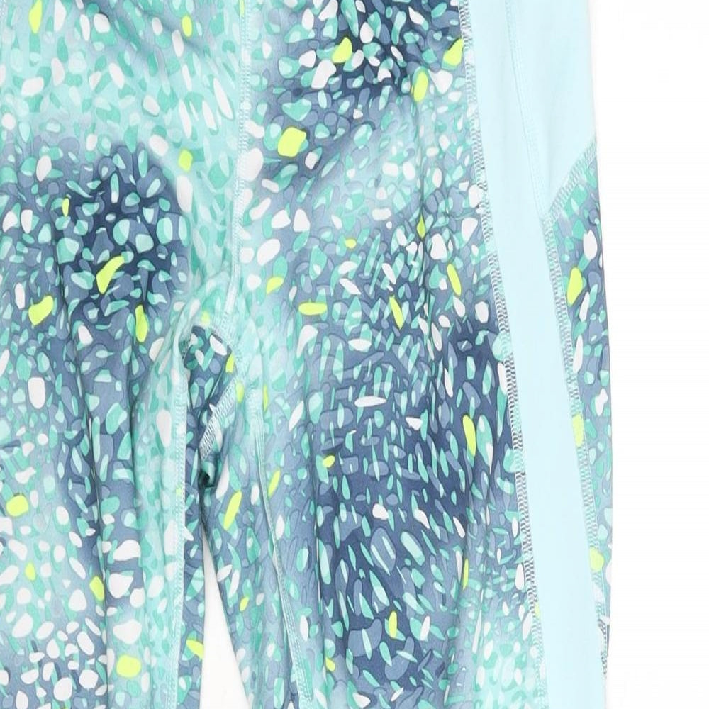 Athletic Works Womens Blue Geometric Polyester Cropped Leggings Size L L21 in Regular Pullover - Relfective Detail