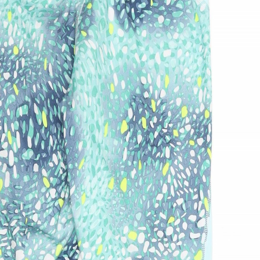 Athletic Works Womens Blue Geometric Polyester Cropped Leggings Size L L21 in Regular Pullover - Relfective Detail