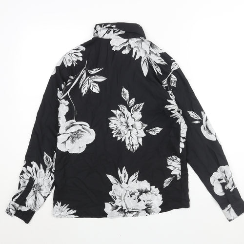 Dancing Leopard Womens Black Floral Polyester Basic Blouse Size 10 Collared