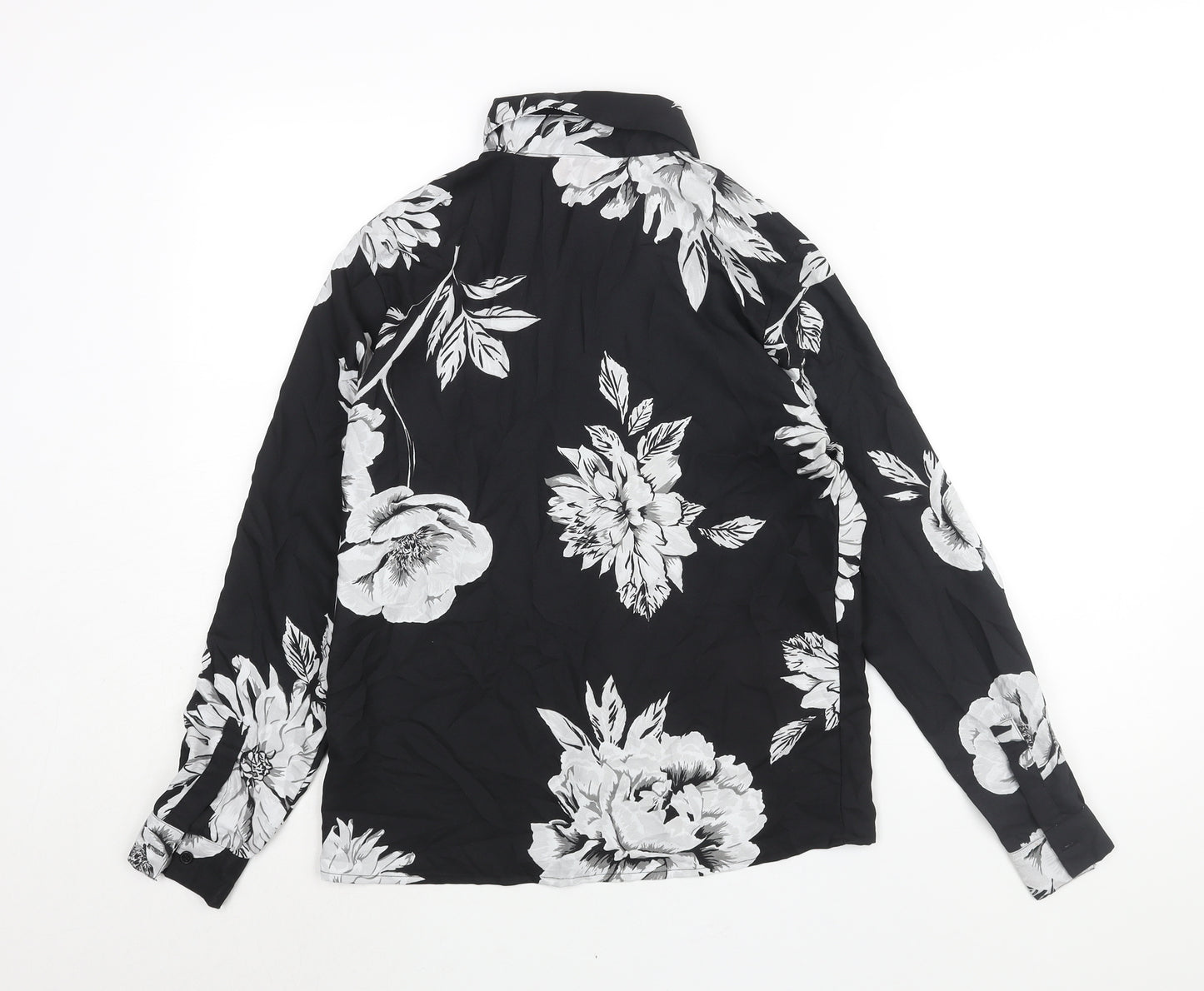 Dancing Leopard Womens Black Floral Polyester Basic Blouse Size 10 Collared