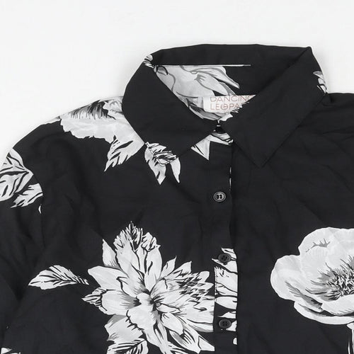 Dancing Leopard Womens Black Floral Polyester Basic Blouse Size 10 Collared