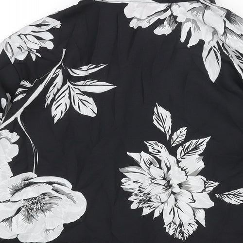 Dancing Leopard Womens Black Floral Polyester Basic Blouse Size 10 Collared