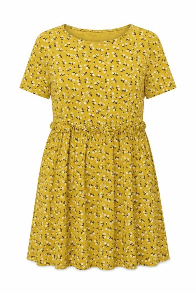 Boohoo Womens Yellow Floral Viscose A-Line Size 16 Round Neck Pullover - Frill