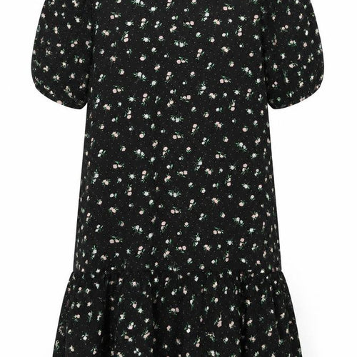 Divided by H&M Womens Black Floral Polyester Shift Size L Round Neck Tie - Smocked
