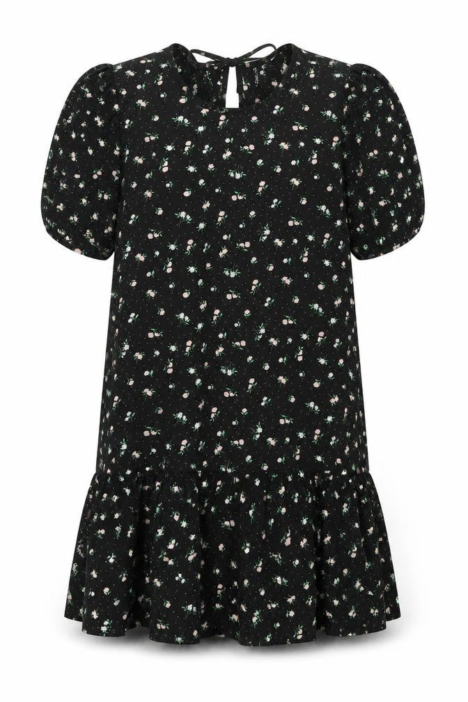 Divided by H&M Womens Black Floral Polyester Shift Size L Round Neck Tie - Smocked