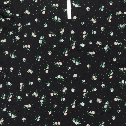 Divided by H&M Womens Black Floral Polyester Shift Size L Round Neck Tie - Smocked