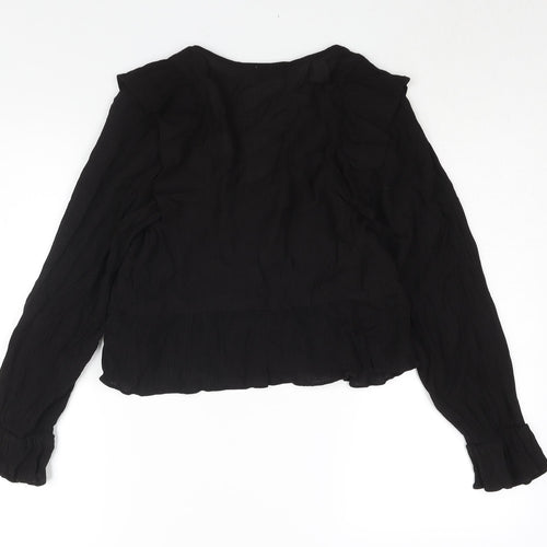 Topshop Womens Black Viscose Basic Blouse Size 10 V-Neck - Frill