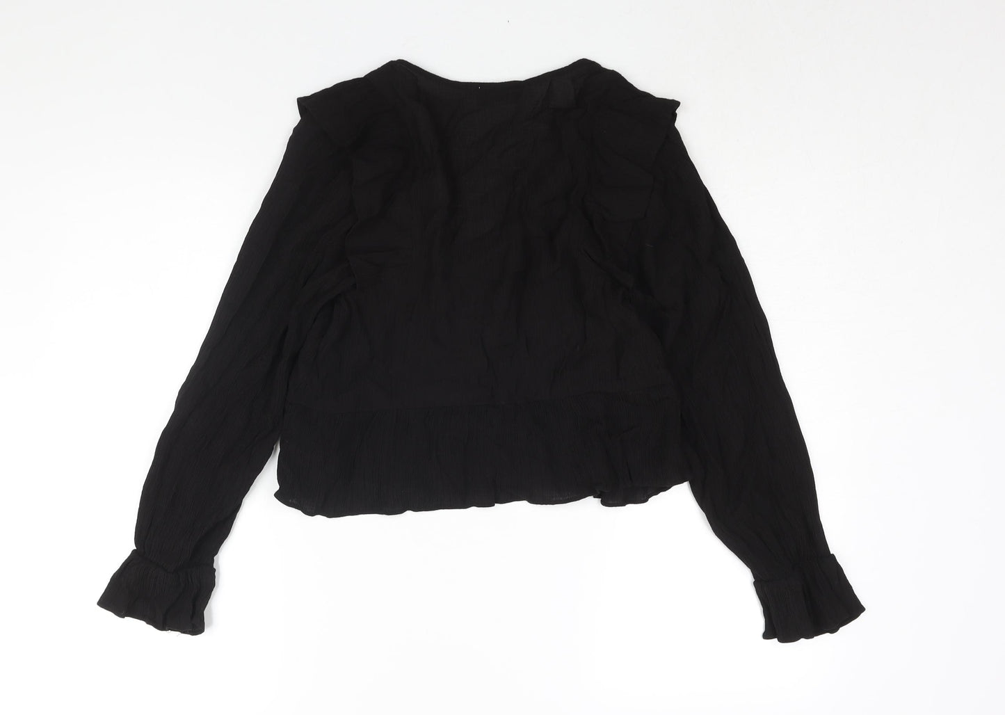 Topshop Womens Black Viscose Basic Blouse Size 10 V-Neck - Frill