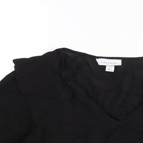 Topshop Womens Black Viscose Basic Blouse Size 10 V-Neck - Frill