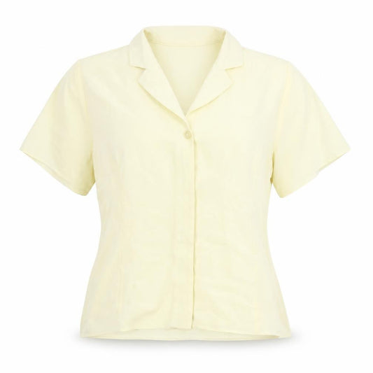 Front view of Parallel women’s yellow polyester basic button-up, size UK 12, collared