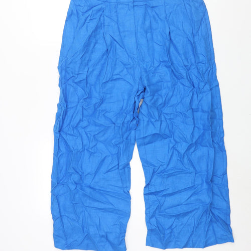 Marks and Spencer Womens Blue Linen Cropped Trousers Size 16 L24 in Regular Zip