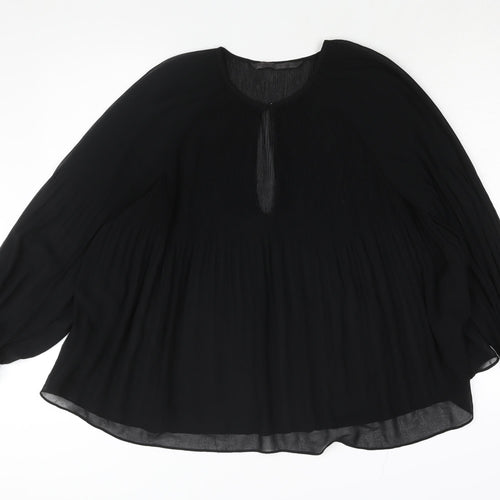 Zara Womens Black Polyester Basic Blouse Size L Round Neck - Semi Sheer Pleated