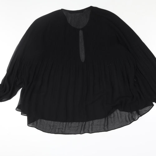 Zara Womens Black Polyester Basic Blouse Size L Round Neck - Semi Sheer Pleated