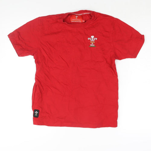 Wales Rugby Union Boys Red Cotton Basic T-Shirt Size 11-12 Years Crew Neck Pullover - WRU Logo