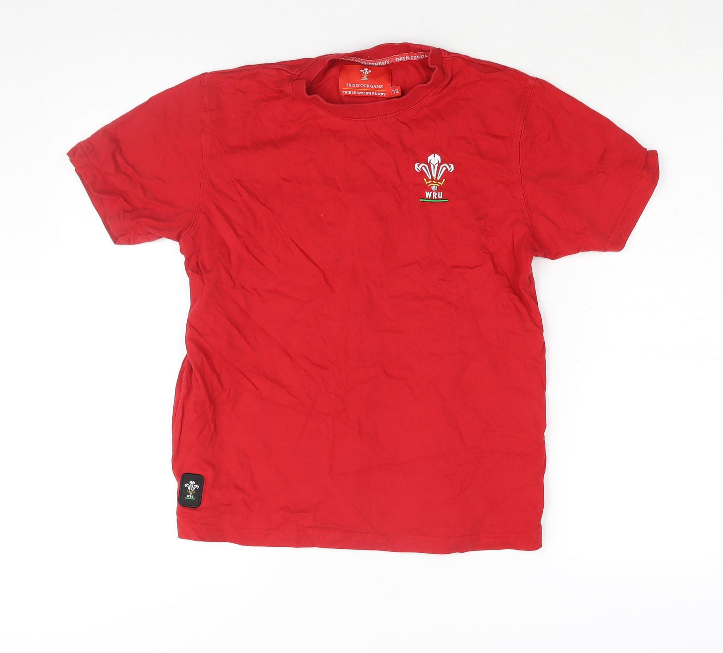 Wales Rugby Union Boys Red Cotton Basic T-Shirt Size 11-12 Years Crew Neck Pullover - WRU Logo