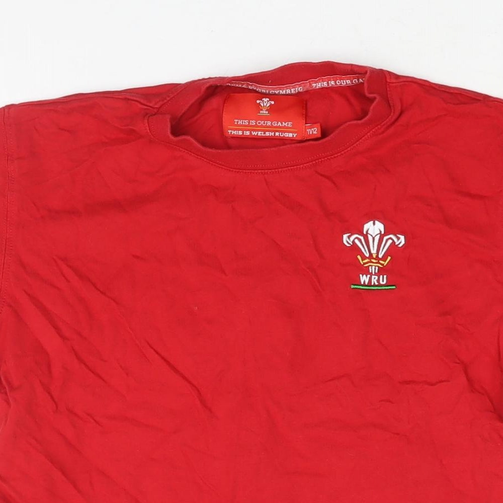 Wales Rugby Union Boys Red Cotton Basic T-Shirt Size 11-12 Years Crew Neck Pullover - WRU Logo