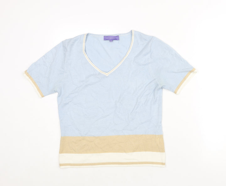 Anthology Womens Blue V-Neck Acrylic Pullover Jumper Size 14 - Colourblock