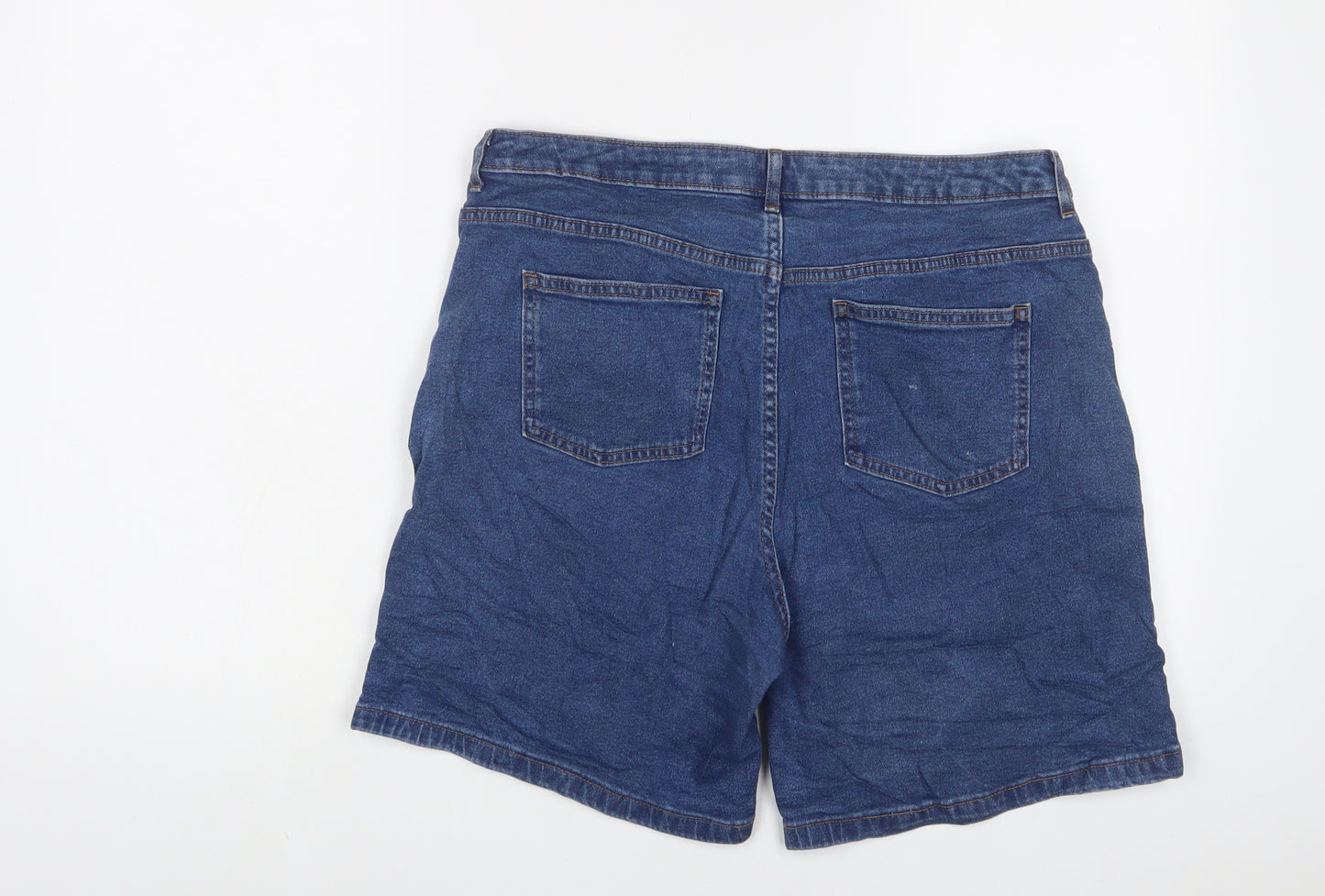 Marks and Spencer Womens Blue Cotton Bermuda Shorts Size 14 L7 in Regular Zip