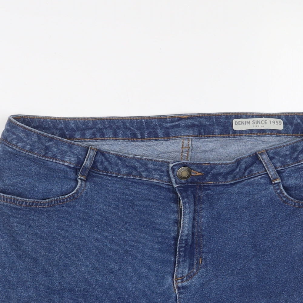 Marks and Spencer Womens Blue Cotton Bermuda Shorts Size 14 L7 in Regular Zip