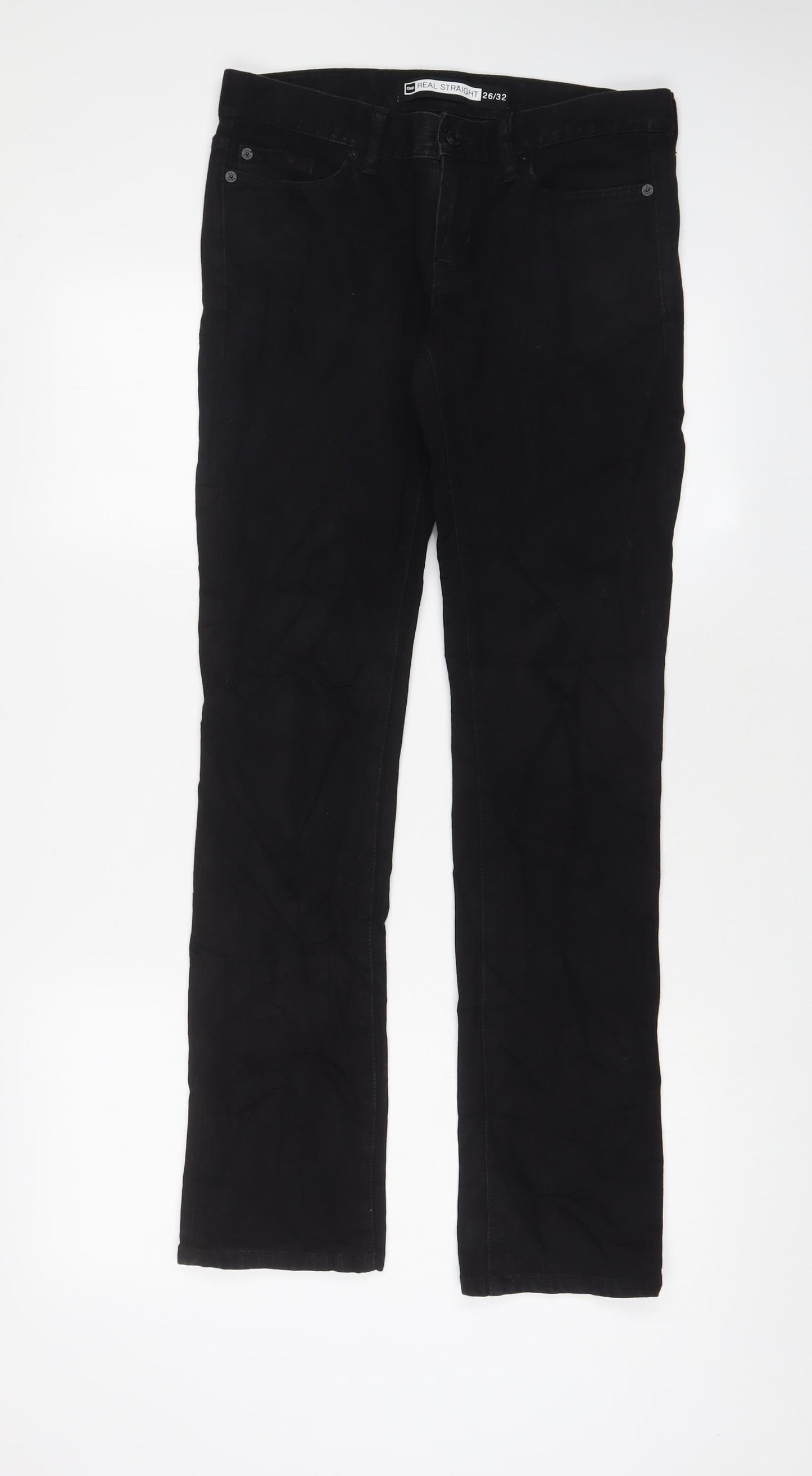 Gap Womens Black Cotton Straight Jeans Size 26 L32 in Regular Zip