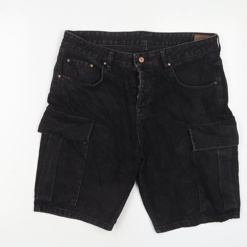 ASOS Mens Black Cotton Cargo Shorts Size 34 in L9 in Regular Button