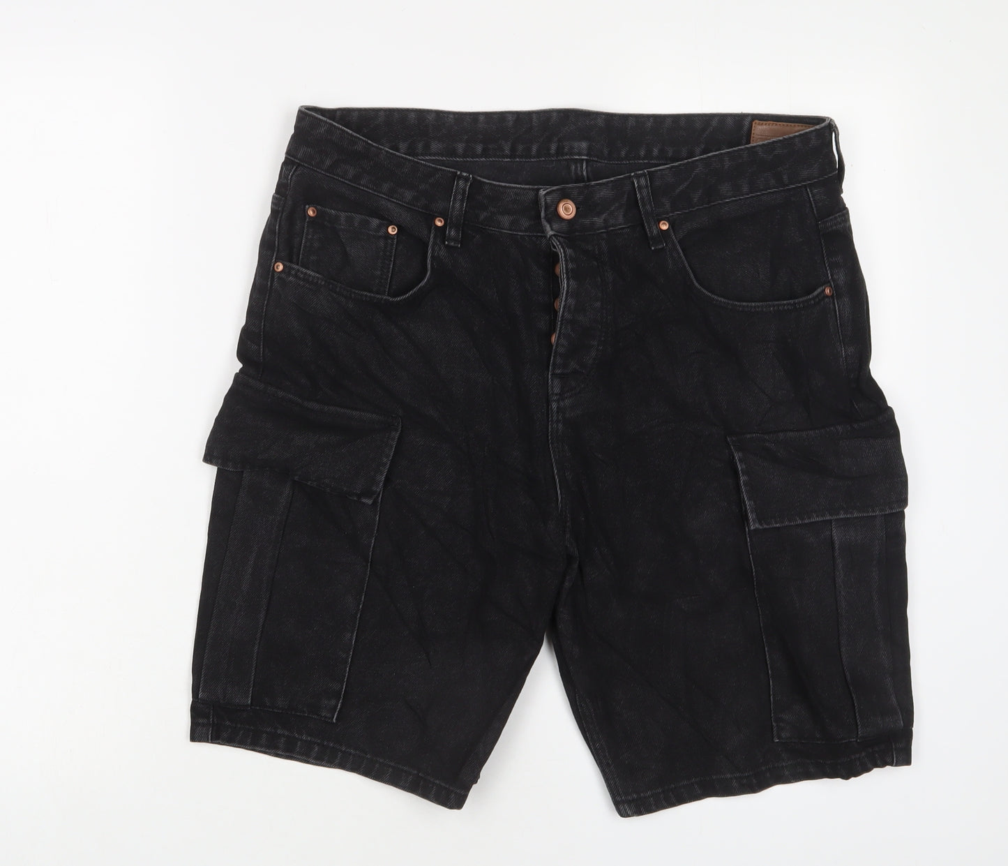 ASOS Mens Black Cotton Cargo Shorts Size 34 in L9 in Regular Button