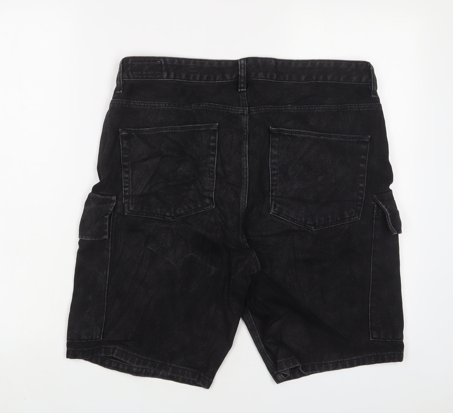 ASOS Mens Black Cotton Cargo Shorts Size 34 in L9 in Regular Button