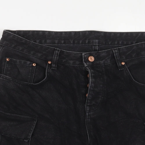 ASOS Mens Black Cotton Cargo Shorts Size 34 in L9 in Regular Button