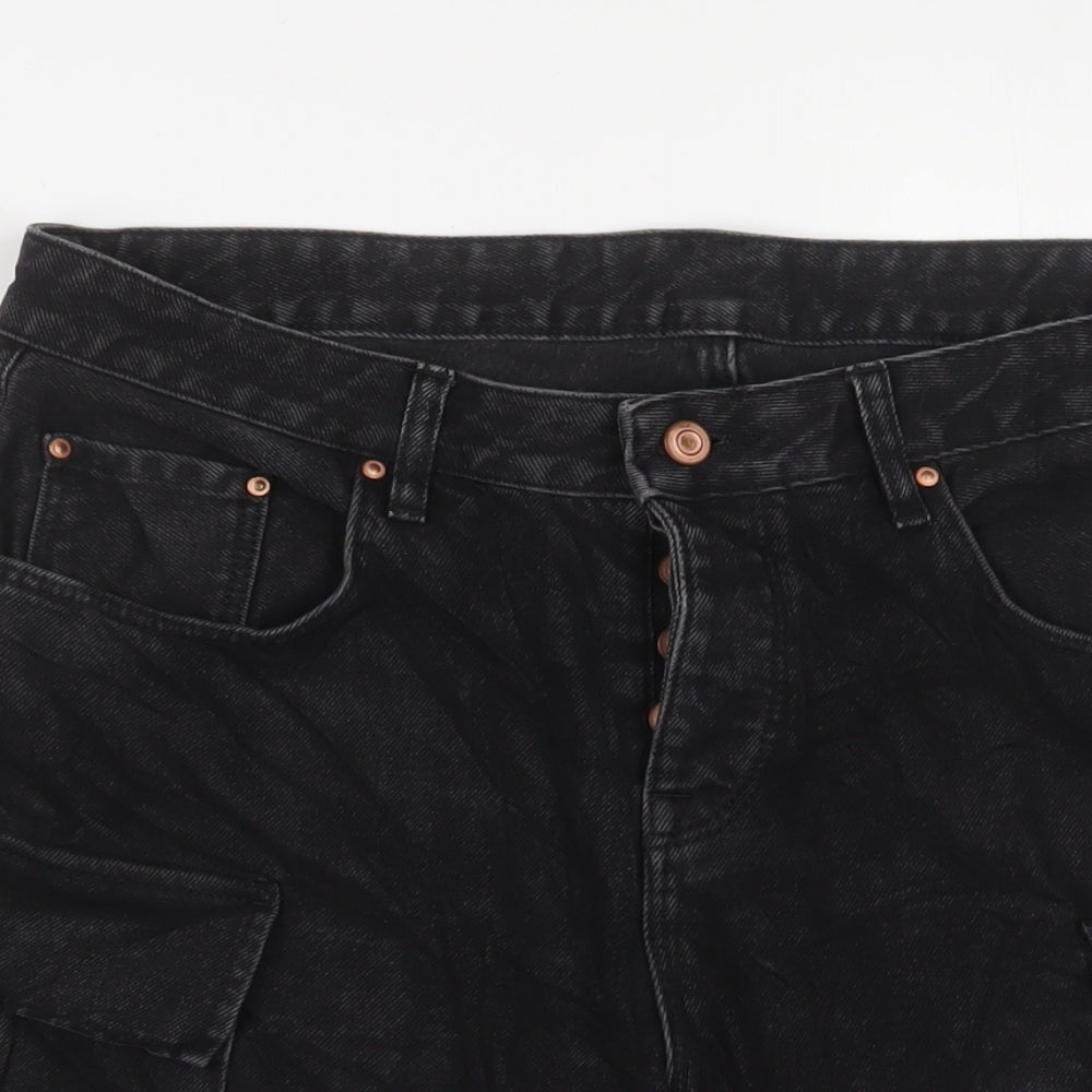 ASOS Mens Black Cotton Cargo Shorts Size 34 in L9 in Regular Button