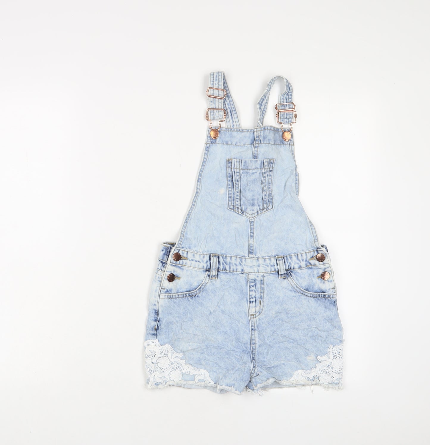Denim & Co. Girls Blue Cotton Dungaree One-Piece Size 9-10 Years Button