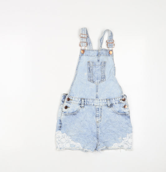 Denim & Co. Girls Blue Cotton Dungaree One-Piece Size 9-10 Years Button