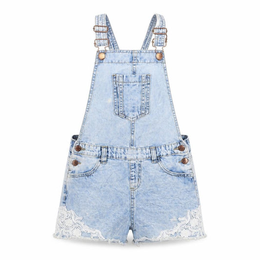 Denim & Co. Girls Blue Cotton Dungaree One-Piece Size 9-10 Years Button