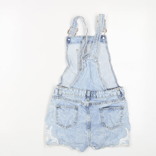 Denim & Co. Girls Blue Cotton Dungaree One-Piece Size 9-10 Years Button