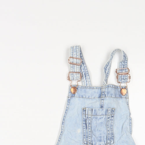 Denim & Co. Girls Blue Cotton Dungaree One-Piece Size 9-10 Years Button