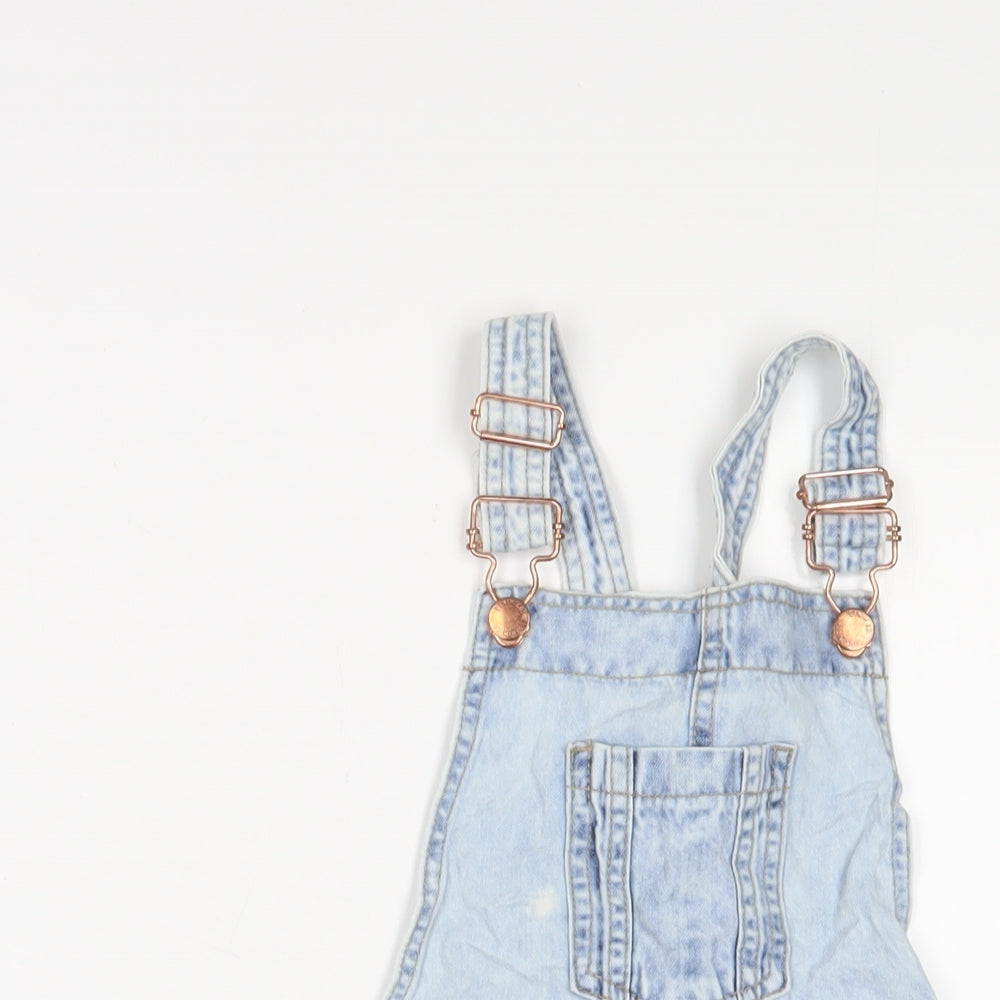 Denim & Co. Girls Blue Cotton Dungaree One-Piece Size 9-10 Years Button