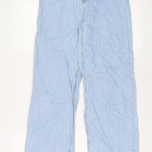 Marks and Spencer Girls Blue Cotton Wide-Leg Jeans Size 12-13 Years L26 in Regular Zip - Adjustable waist