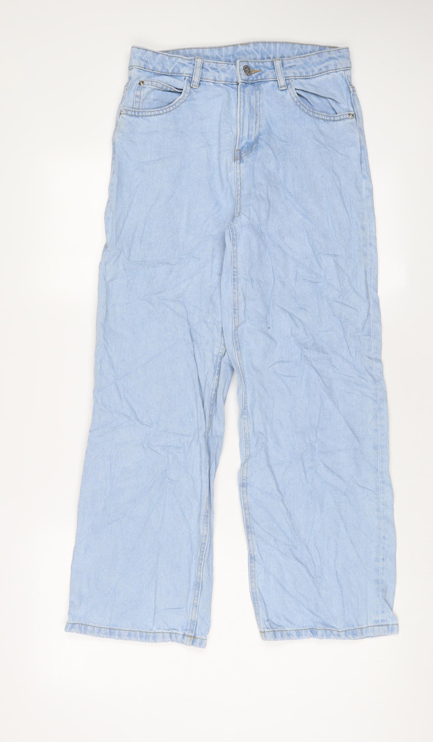 Marks and Spencer Girls Blue Cotton Wide-Leg Jeans Size 12-13 Years L26 in Regular Zip - Adjustable waist