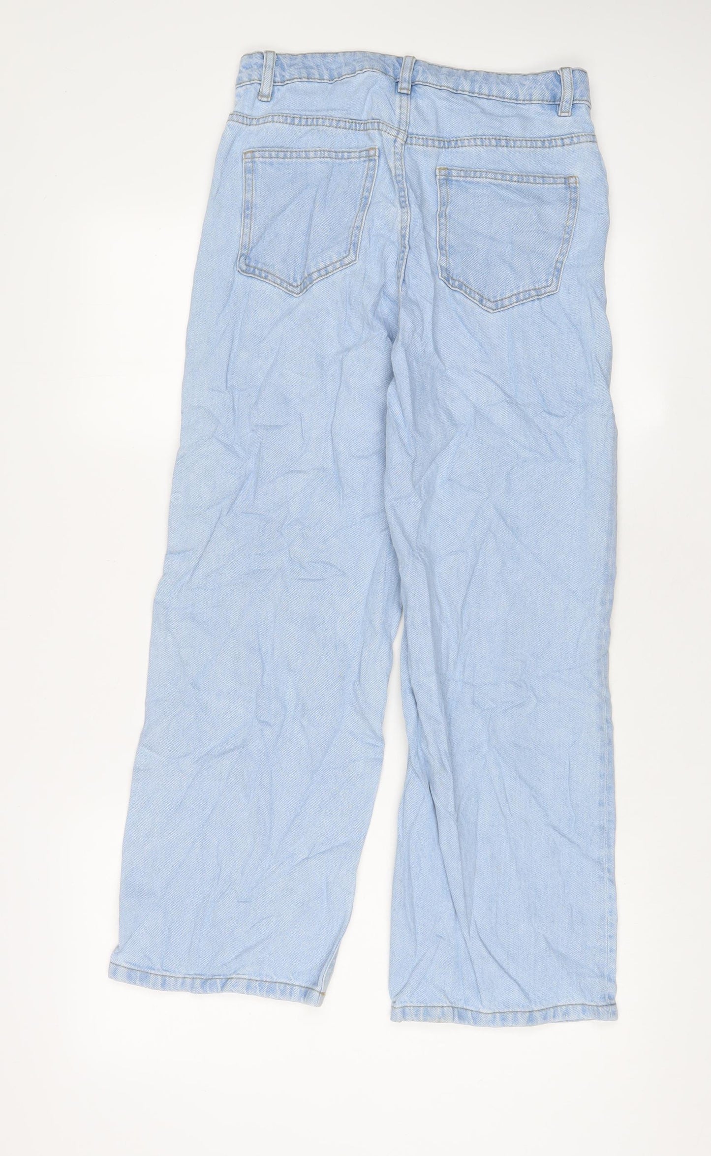 Marks and Spencer Girls Blue Cotton Wide-Leg Jeans Size 12-13 Years L26 in Regular Zip - Adjustable waist