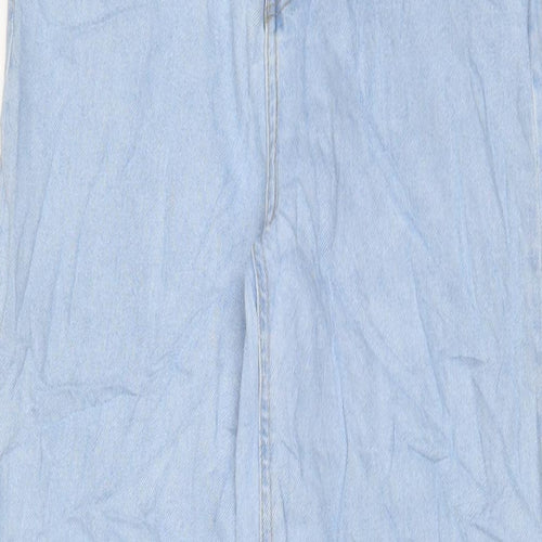 Marks and Spencer Girls Blue Cotton Wide-Leg Jeans Size 12-13 Years L26 in Regular Zip - Adjustable waist